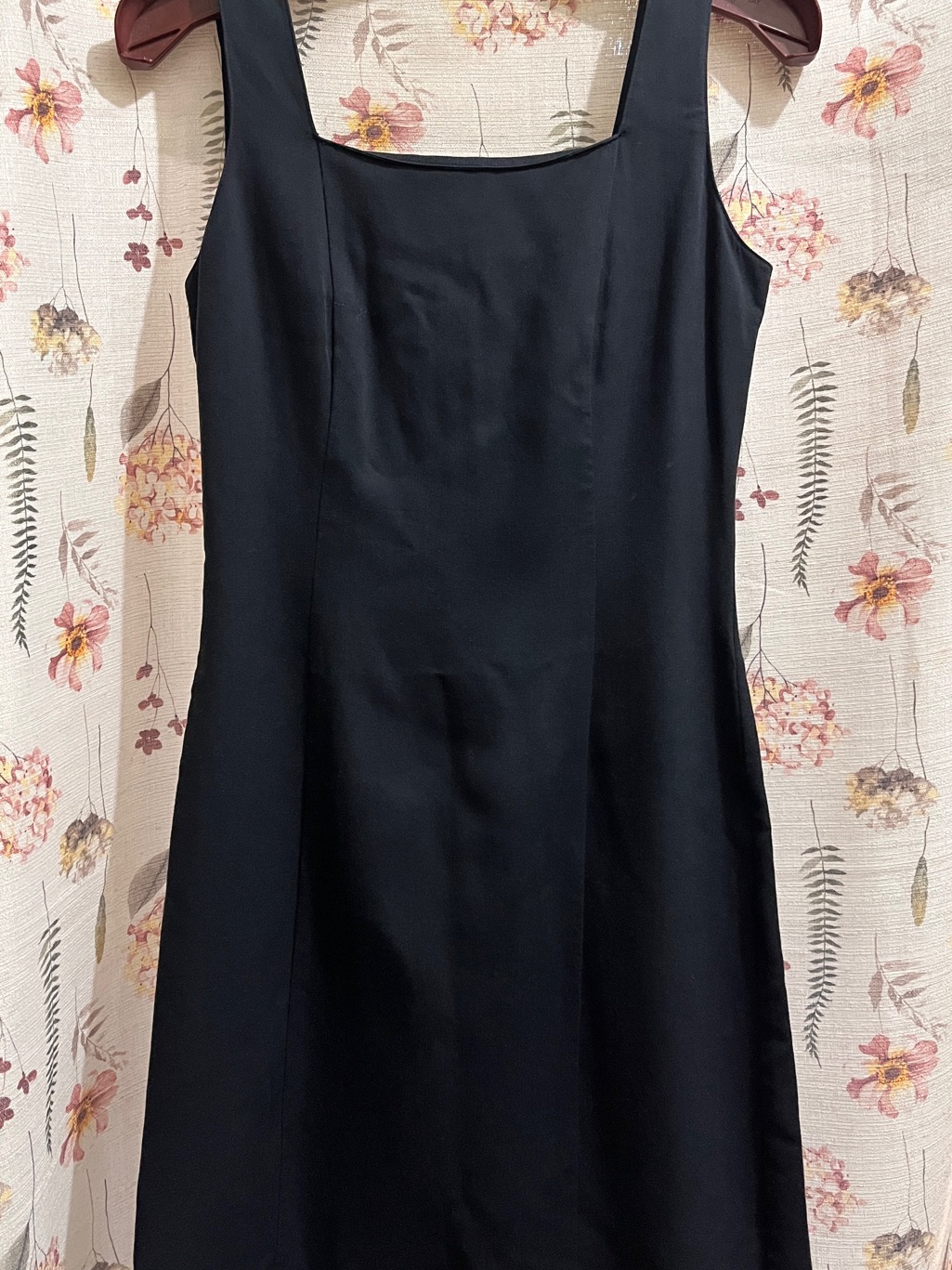 Sleek Dark Blue Midi Square-Neck Women's Dress